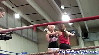 wrestling european beauties licking pussies in a fierce match