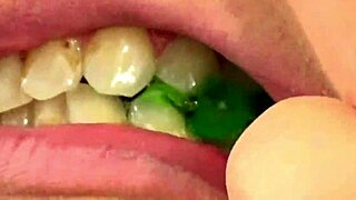 Mouth vore close up of fifi foxx eating gummy bears
