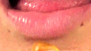 Mouth vore close up of fifi foxx eating gummy bears