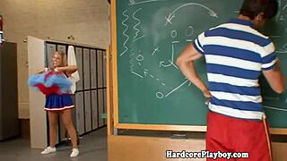 Hey babe, watch this flexible cheerleader fuck and suck