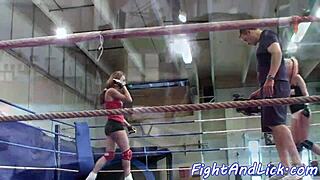 wrestling european beauties licking pussies in a fierce match