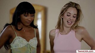 Watch this lesbian threesome licking pussy and fingering each other on bed.