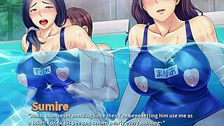 Hentai Neighbors Threesome In Pool! Wives Watch As They Cum Hard!