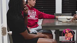 Hairy cheerleader gets DP from the football team in Omar’s video