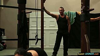 Gym babe sucks on mature cock in a full movie storyline