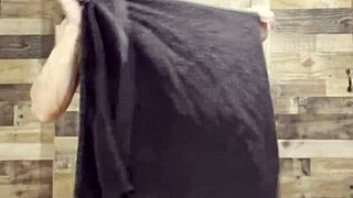 naked old lady folding laundry