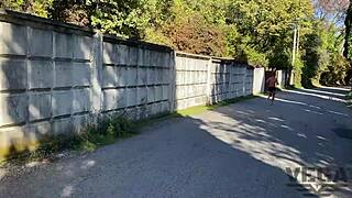 whore lost in forest gets cum from three strangers