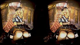 Claudia Mac as a cosplay warrior masturbates with a dildo in 3D VR