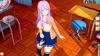 Hatano Kokoro's big tits rubbed in 3D anime.