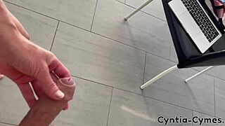 Hey, giving a blow job while he watches my porn on the laptop, ending with cum in mouth