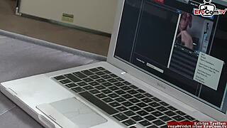 skinny slut in fishnets gets banged hard on webcam, damn!