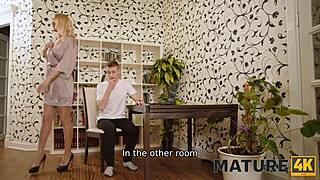 on the third try, a russian cougar finally seduced her neighbor for steamy sex.