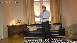 Masturbating eurobabe wanks off an old british guy in casting