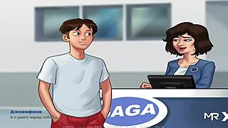 in summertimesaga, the naked girl performs a blowjob in hentai style