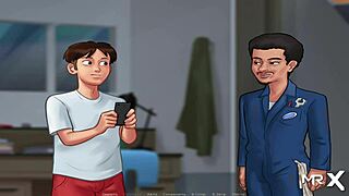 in summertimesaga, the naked girl performs a blowjob in hentai style