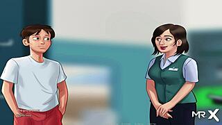 in summertimesaga, the naked girl performs a blowjob in hentai style