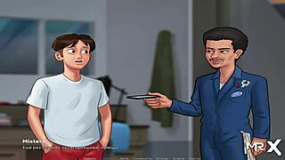 in summertimesaga, the naked girl performs a blowjob in hentai style