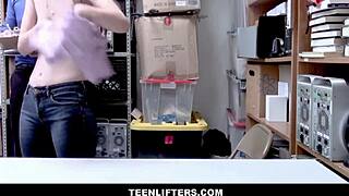 teenlifters - tiny blonde shoplifter Izzy Lush bangs guard for freedom. Deal made in office