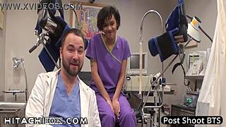 Jackie Banes enjoys wand orgasms in exam.