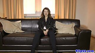 Masturbating eurobabe wanks off an old british guy in casting