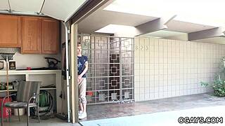 he's deepthroating that big cock in the garage