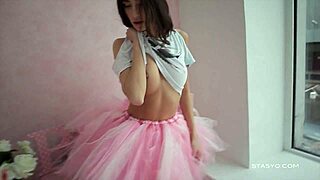 Beautiful Sveta teases in a pink ballerina tutu with graceful dance moves.