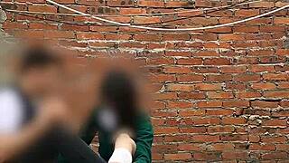 Mexican teen latina babe sucks cock and gets fucked outdoors behind school salons in public sex