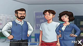 in summertimesaga, the naked girl performs a blowjob in hentai style