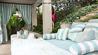 Marie McCray and Kalina Ryu licking outdoors at Girlsway!