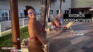 is kriss hotwife teasing in the hotel pool shower with her tiny bikini?