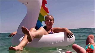 my husband, my unicorn, and me in erotic public beach play