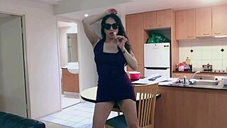 beautiful asian tranny teases with lolipop then masturbaates her big cock