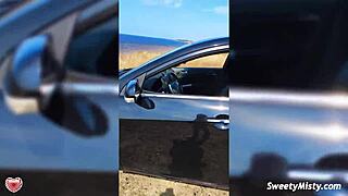 sexy babe gives sensual blowjob to big dick in car by sea 😍