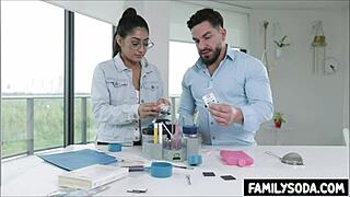 Wow, scientist stepsiblings banging hard in the lab! Can you believe it?