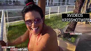 is kriss hotwife teasing in the hotel pool shower with her tiny bikini?