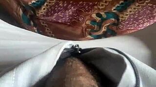 In the dorm, roommates have play time during workout with mask exerciser