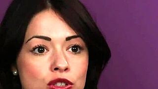 nasty stunner sucks jizm in cumshot facial bukkake