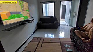 hot young 18+ girl relaxing on the couch with legs open