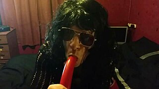 Crossdressing Sissy Masters Ass To Mouth On Dildo