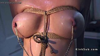 Tied Up Brunette Endures Rough Anal Submission