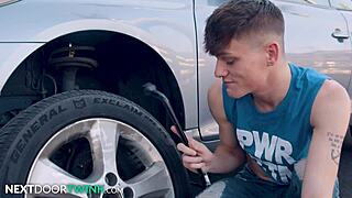 Twink Mechanic Deepthroats Client's Rod