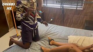 Cleaning Lady Fucks Boss's Curvy Wife on Matrimonial Bed in Homemade Clip