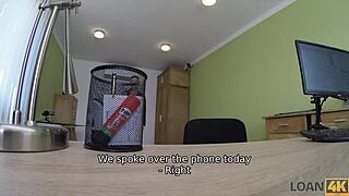 hey, this loan4k babe needs a motorcycle real bad. the bank clerk’s ready to bang her for cash after the interview!