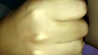 A hot and horny wife takes off her clothes to finally blow her bald headed husband’s friend and give him an amazing handjob using a milk bath