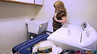 Stepmom caught masturbating on the dryer gets fucked in the ass.