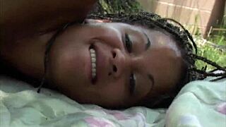First anal experience for the young black teen in a making of porno video