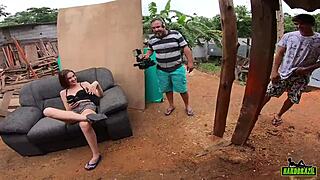 Behind the scenes with teen Luara Amaral getting creampied by big cock