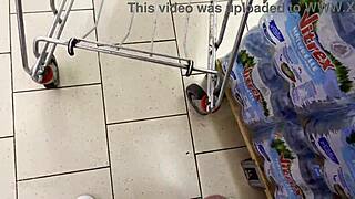 helping a guy cum in supermarket, so risky