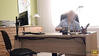 hey, this loan4k babe needs a motorcycle real bad. the bank clerk’s ready to bang her for cash after the interview!