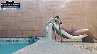 Teen relaxes at motel pool